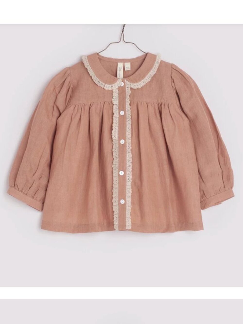 Little Cotton Clothes Eleanor Blouse Mallow Linen Peter Pan Collar Lace 5-6Y